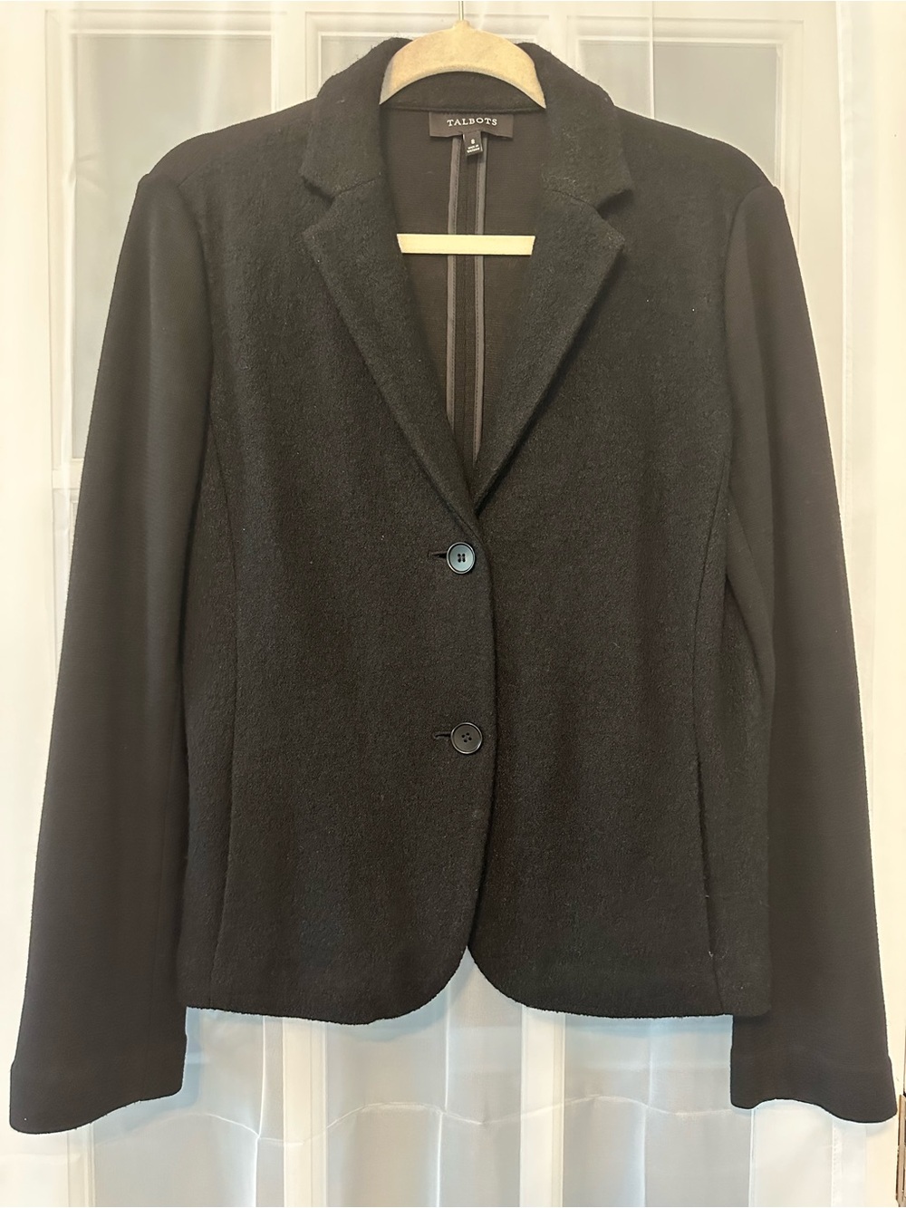 Talbots Black Mixed Media Wool Blend Knit Blazer Jacket Women Size 8 Career